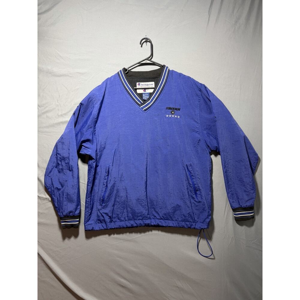 Champion Bomber Jacket Men's M Blue Windbreaker Striped Cuffs